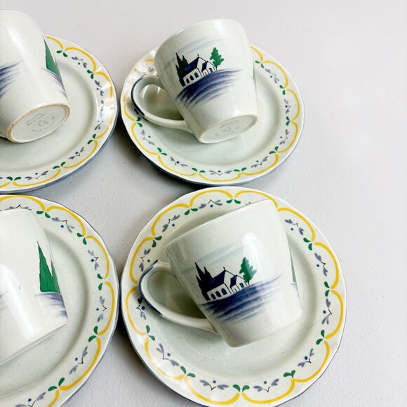 THE HALDON GROUP Normandie Cup & Saucer Set Of 4 VTG 1980 Walking Cottage Scene - Picture 9 of 16